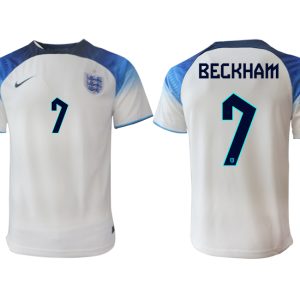 England FIFA WM Katar 2022 weiß blau Herren Heimtrikot mit Namen BECKHAM 7