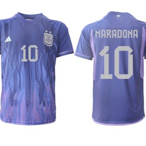 Fußballtrikot für Herren Argentinien FIFA WM Katar 2022 Auswärtstrikot Lila Kurzarm MARADONA 10