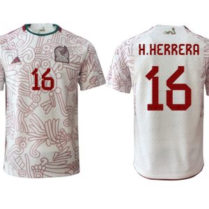 Fußballtrikot für Herren Mexiko FIFA WM Katar 2022 Auswärtstrikot weiß rot Kurzarm H.HERRERA 16