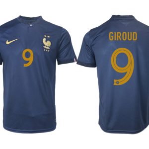 GIROUD #9 Frankreich FIFA WM Katar 2022 marineblau Heimtrikot Kurzarm für Herren