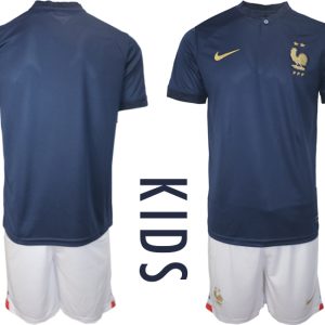 Günstig Frankreich Trikot WM 2022 Heimtrikot blau für Kinder