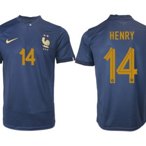 HENRY #14 Frankreich FIFA WM Katar 2022 marineblau Heimtrikot Kurzarm für Herren