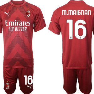 Herren AC Milan Torwarttrikot 2022/23 rot Trikotsatz mit Name M.MAIGNAN 16