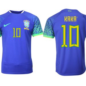 Herren Brasilien FIFA WM Katar 2022 Auswärtstrikot blau Kurzarm mit Aufdruck Kaká 10