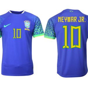 Herren Brasilien FIFA WM Katar 2022 Auswärtstrikot blau Kurzarm mit Aufdruck NEYMAR JR.10