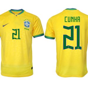 Herren Brasilien FIFA WM Katar 2022 Heimtrikot gelb Kurzarm mit Namen CUNHA 21