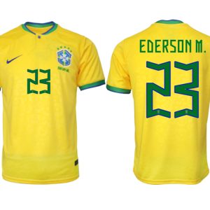 Herren Brasilien FIFA WM Katar 2022 Heimtrikot gelb Kurzarm mit Namen EDERSON M. 23