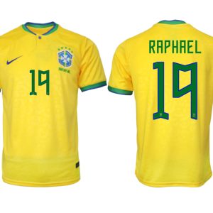 Herren Brasilien FIFA WM Katar 2022 Heimtrikot gelb Kurzarm mit Namen RAPHAEL 19