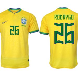 Herren Brasilien FIFA WM Katar 2022 Heimtrikot gelb Kurzarm mit Namen RODRYGO 26