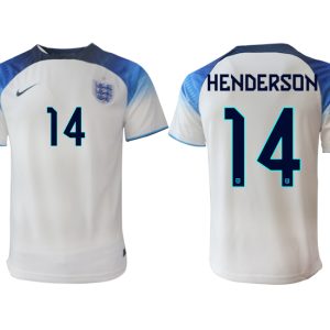 Herren England FIFA WM Katar 2022 weiß blau Heimtrikot Kurzarm HENDERSON #14