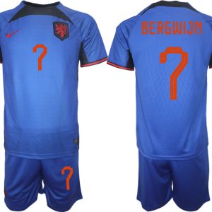 Herren Niederlande Auswärtstrikot blau Fußball WM 2022 Trikotsatz Kit BERGWIJN 7