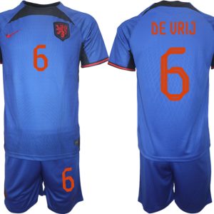 Herren Niederlande Auswärtstrikot blau Fußball WM 2022 Trikotsatz Kit DE VRIJ 6