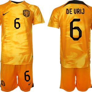 Herren Niederlande Heimtrikot WM 2022 Fußballtrikot Orange Kurzarm mit Aufdruck DE VRIJ 6