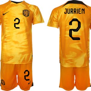 Herren Niederlande Heimtrikot WM 2022 Fußballtrikot Orange Kurzarm mit Aufdruck JURRIEN 2