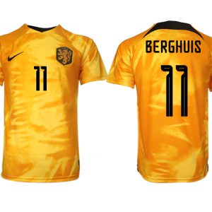 Herren Niederlande Heimtrikot WM 2022 Orange Fußballtrikot mit Aufdruck BERGHUIS 11