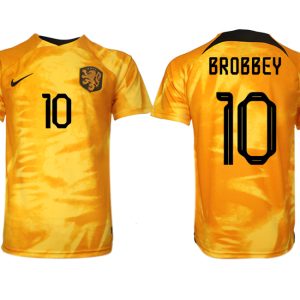 Herren Niederlande Heimtrikot WM 2022 Orange Fußballtrikot mit Aufdruck BROBBEY 10