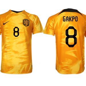 Herren Niederlande Heimtrikot WM 2022 Orange Fußballtrikot mit Aufdruck GAKPO 8