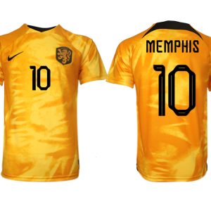 Herren Niederlande Heimtrikot WM 2022 Orange Fußballtrikot mit Aufdruck MEMPHIS 10