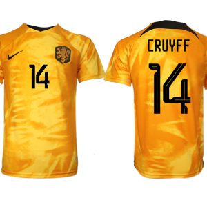 Herren Niederlande Heimtrikot WM 2022 Orange Kurzarm Fußball Trikot Outlet CRUYFF 14