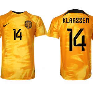 Herren Niederlande Heimtrikot WM 2022 Orange Kurzarm Fußball Trikot Outlet KLAASSEN 14