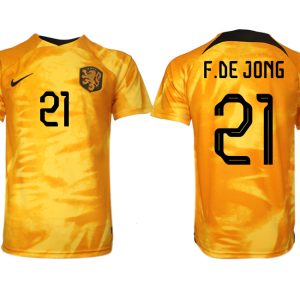 Herren Niederlande Heimtrikot WM 2022 Orange Kurzarm Fussballtrikots Günstig F.DE JONG 21