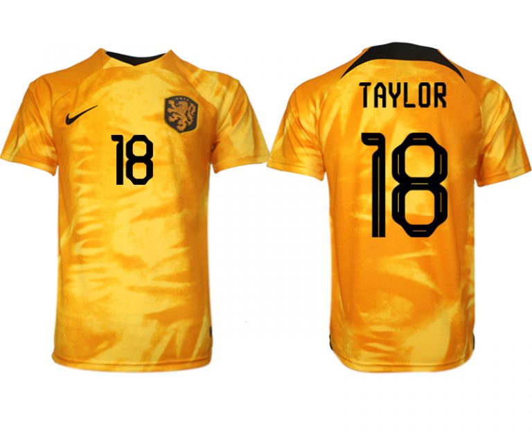 Herren Niederlande Heimtrikot WM 2022 Orange Kurzarm Neuen Fußballtrikots TAYLOR 18