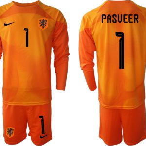 Herren Niederlande Torwarttrikot 2022-23 Langarm orange Trikotsatz PASVEER 1