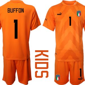 Italien Trikots Torwarttrikot für Kinder 2022-23 Orange mit Aufdruck BUFFON 1