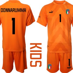 Italien Trikots Torwarttrikot für Kinder 2022-23 Orange mit Aufdruck DONNARUMMA 1