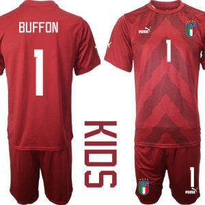 Italien Trikots Torwarttrikot für Kinder 2022-23 rot Fußballtrikots mit Aufdruck BUFFON 1