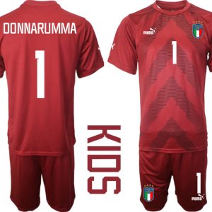 Italien Trikots Torwarttrikot für Kinder 2022-23 rot Fußballtrikots mit Aufdruck DONNARUMMA 1