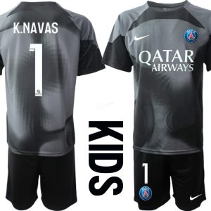 K.NAVAS 1 Kinder Paris Saint Germain PSG Goalkeeper 2022/23 schwarz Kurzarm Trikotsatz Kit