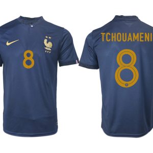 Kaufe Neue Fußballtrikots Frankreich FIFA WM Katar 2022 marineblau Heimtrikot TCHOUAMENI 8