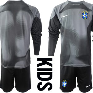 Kaufe Neue Kindertrikot Brasilien 2022/23 Torwarttrikot Schwarz Langarm + Kurze Hosen