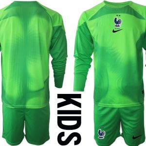 Kinder Fußball Trikot Frankreich 2022/23 Torwarttrikot grün Kurzarm + Kurze Hosen