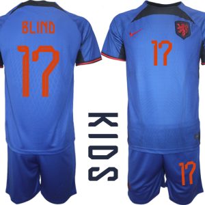 Kinder Niederlande Auswärtstrikot Fußball-WM 2022 blau Fußballtrikot Kaufen BLIND 17