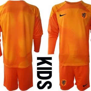 Kinder Niederlande Torwarttrikot 2022-23 Trikotsatz orange Langarm Personalisierbar