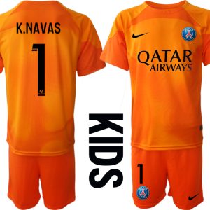 Kinder Paris Saint Germain PSG Goalkeeper 2022/23 orange Fußballtrikots K.NAVAS 1