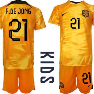 Kinderheim Nationalmannschaft Trikot Niederlande 2022-23 mit Aufdruck F.DE JONG 21