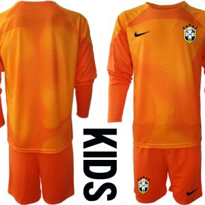 Kindertrikot Brasilien 2022/23 Torwarttrikot orange Langarm Personalisierbar