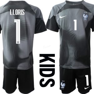 LLORIS #1 Frankreich Fußball WM 2022 Kinder Torwarttrikot in schwarz