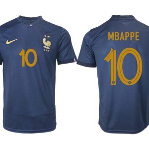 MBAPPE #10 Frankreich FIFA WM Katar 2022 marineblau Heimtrikot Kurzarm für Herren