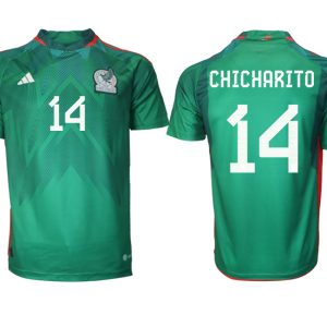 Mexiko FIFA WM Katar 2022 Heimtrikot grün Kurzarm mit Namen CHICHARITO 14