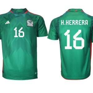 Mexiko FIFA WM Katar 2022 Heimtrikot grün Kurzarm mit Namen H.HERRERA 16