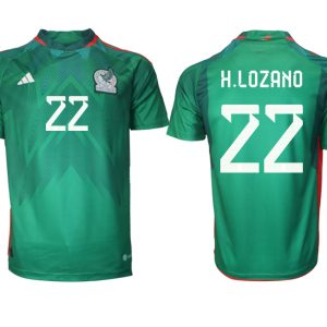 Mexiko FIFA WM Katar 2022 Heimtrikot grün Kurzarm mit Namen H.LOZANO 22