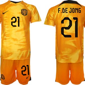 Neuen Fußballtrikot für Herren Niederlande Heimtrikot WM 2022 Orange F.DE JONG 21