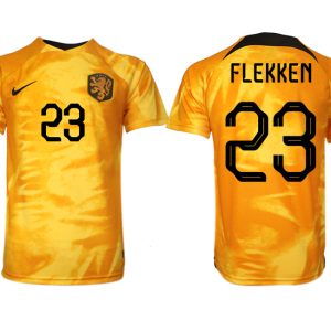 Niederlande Heimtrikot WM 2022 Orange Kurzarm bestellen mit Aufdruck FLEKKEN 23