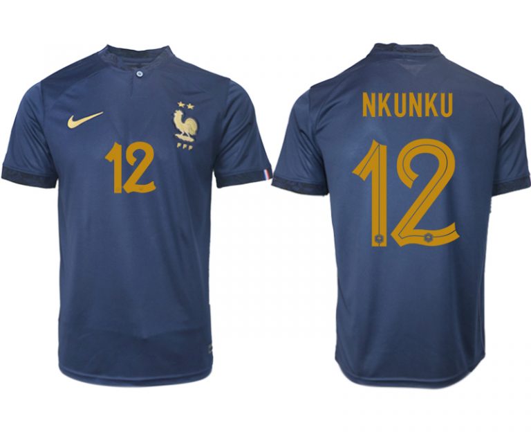 NKUNKU #12 Frankreich FIFA WM Katar 2022 marineblau Heimtrikot Kurzarm für Herren