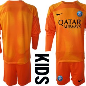 Paris Saint Germain PSG Goalkeeper 2022/23 Orange Langarm Kinder Fußball Trikot