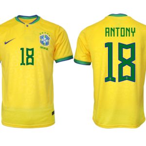 RNTONY #18 Brasilien FIFA WM Katar 2022 Heimtrikot gelb Kurzarm Fußballtrikot Herren Sale